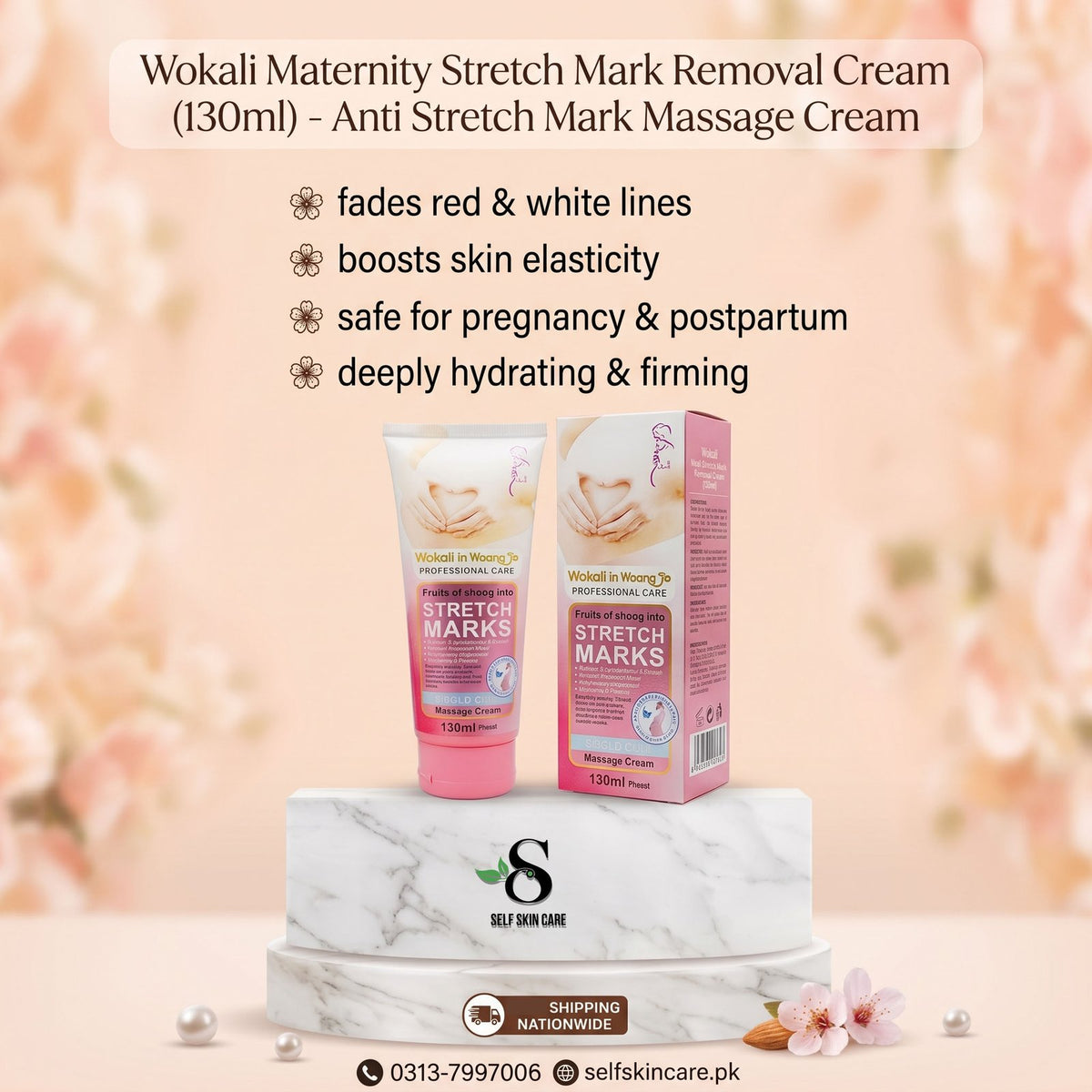 Wokali Maternity Stretch Mark Removal Cream (130ml) - Anti Stretch Mark Massage Cream